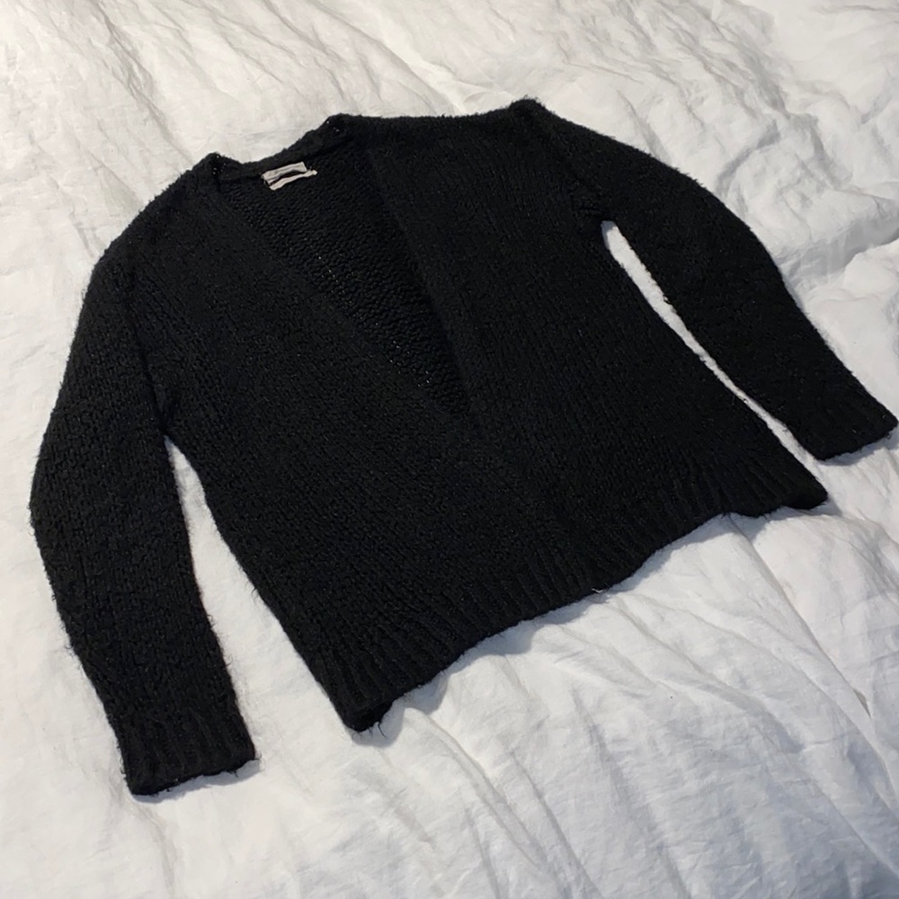 Black Knit Open Front Cardigan Sweater